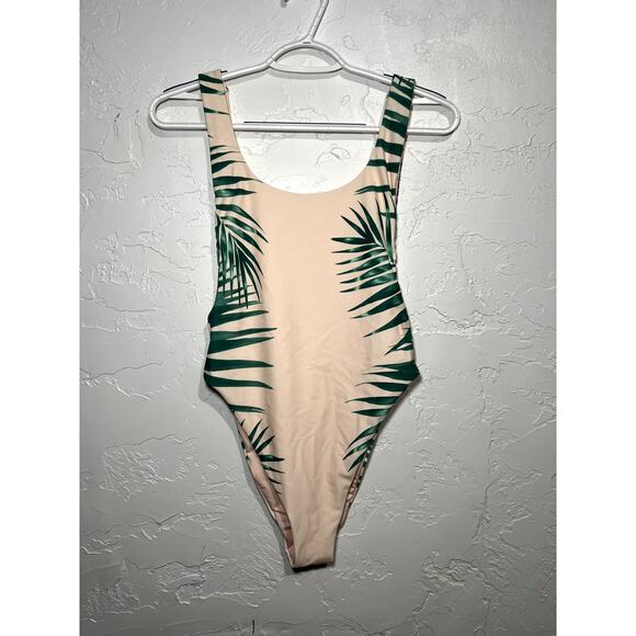 NWT Aerie open back palm tree one piece swim suit womens small beachy tropical - Picture 2 of 5